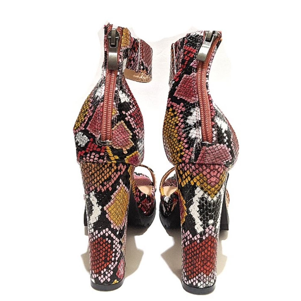 Snakeskin Ankle Strap Block Heels - Picture 7 of 8